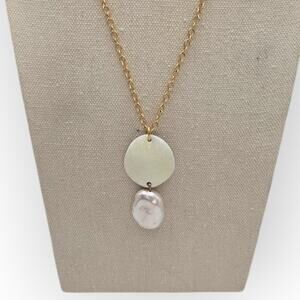 J.Crew Medallion & Freshwater Pearl Pendant Necklace – Gold-Plated (Style BD968)
